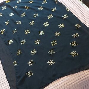 CHANEL Black and Gold Logo Scarf
